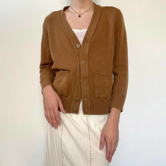 Hermes Sweaters - Hermes vintage brown cashmere knit cardigan
